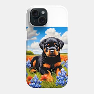 Rottweiler Puppy in Texas Wildflower Field Phone Case