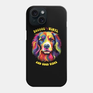 Doggos, Vinyl and Good Vibes-Psychedelic Dog Portrait T-Shirt - Colorful and Vibrant Canine Tee Phone Case