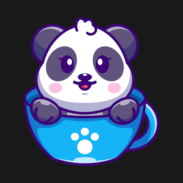 Cute panda on cup coffee cartoon by Wawadzgnstuff