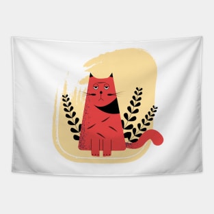 Cat and fish illustration design - funny Tapestry