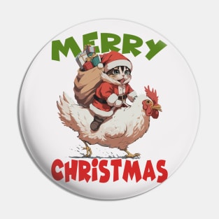 Merry Christmas - 2, Funny Cute Cat on a Chicken Pin