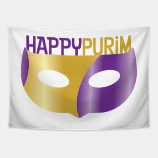 Purple Gold Happy Purim and mask Tapestry