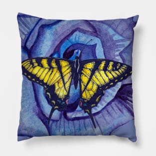 Watercolor blue rose and butterfly Pillow
