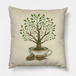 Tree of Coffee Art Drawing Illustration Pillow