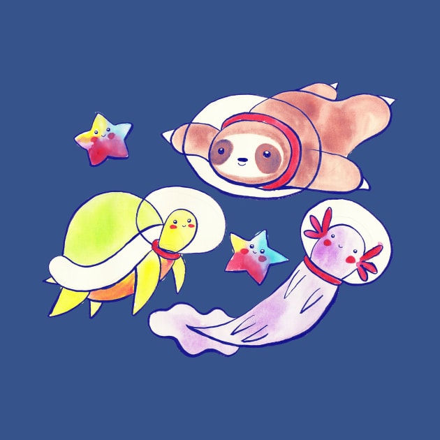 Space Sloth Turtle and Axolotl by saradaboru