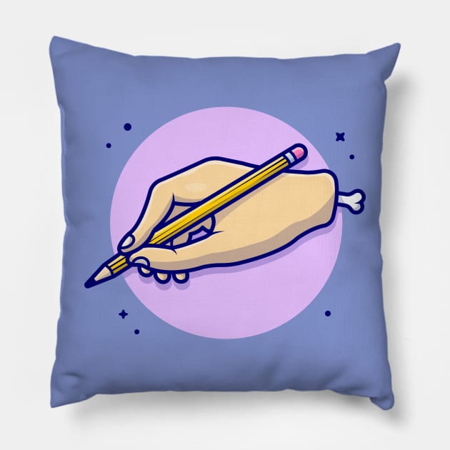 Pencil With Hand Cartoon Vector Icon Illustration Pillow by Catalyst Labs