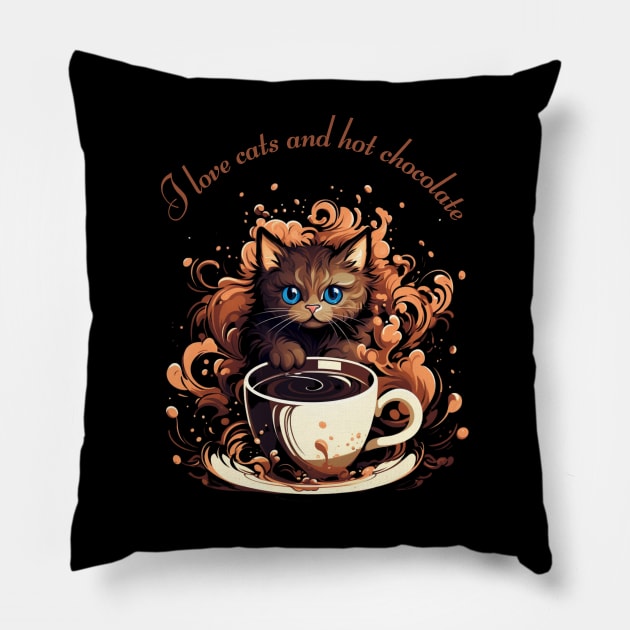 I Love Cats And Hot Chocolate Pillow by Positive Designer