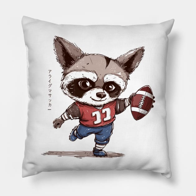 Funny Racoon Football With Kanji Pillow by Salsa Graphics