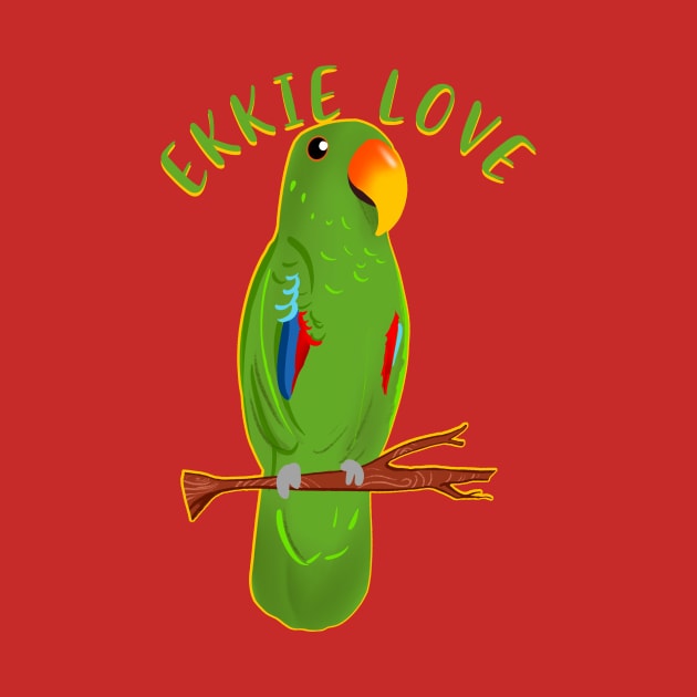 Ekkie Love Cute Green Eclectus Parrot for parrot lovers by SusanaDesigns