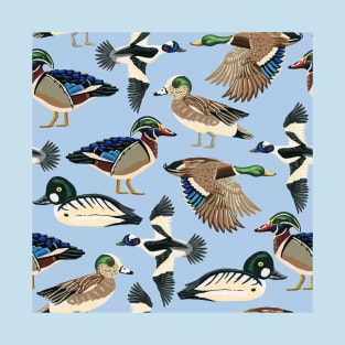 American Duck Species Pattern in Blue T-Shirt