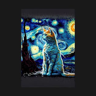 Cool Cat Portrait - Van Gogh The Starry Night Style T-Shirt