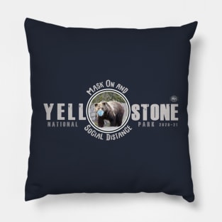 Yellowstone Grizzly Bear Mask On & Social Distance - dark Pillow