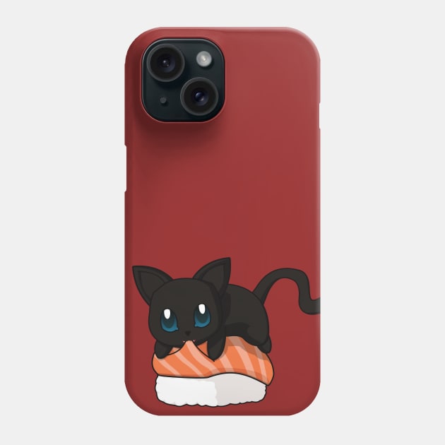 Black Cat Salmon Sushi Phone Case by Myanko