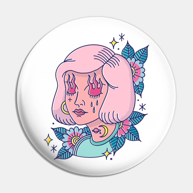 Pink hair fire eyeD Pin by Paolavk