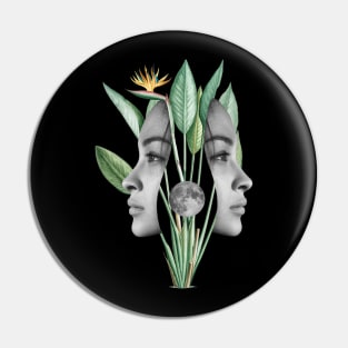 Surreal Floral Collage Art Pin