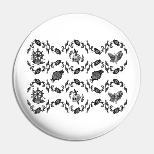 Floral Pattern with skulls moths and roses Pin