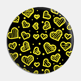 Yellow Artistic Sketchy Hearts Seamless Pattern on Black Background Pin