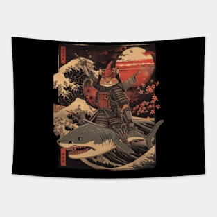 Cat Riding Shark Marine Adventure Tapestry