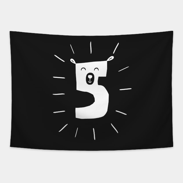 I am five ! Cute birthday bear Tapestry by spaghettis