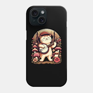 Cute Cottagecore Aesthetic Cat Playing Banjo Mushroom Phone Case