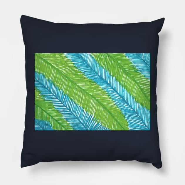 Blue and Green Palm Leaves Pattern Pillow by DanielleGensler