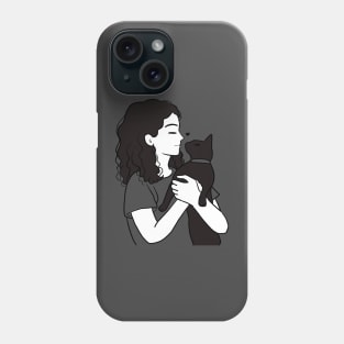 Cute girl holding black cat Phone Case