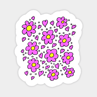 Hearts and Daisies Pink Magnet