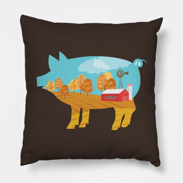 Farm Double Exposure Pillow by SWON Design