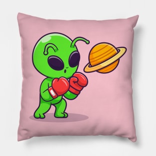 Cute Alien Boxing Planet Cartoon Pillow