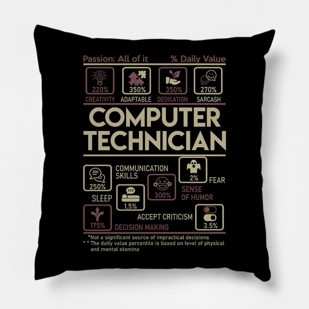 Computer Technician T Shirt - Multitasking Daily Value Gift Item Tee Pillow by candicekeely6155