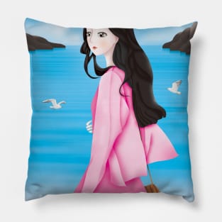 Beauty Lady By The Sea Pillow