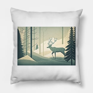 Papercut Deer in a Winter Wonderland Pillow