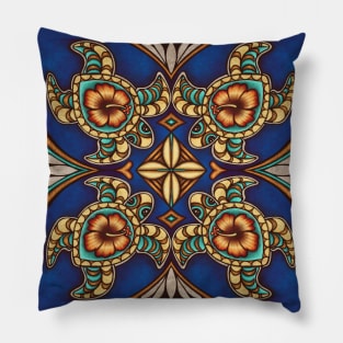 Tapa Turtles - cobalt Pillow