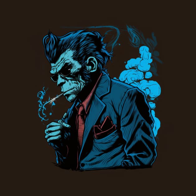 Mafia macaque in Anime Art Style Blue and Black by Snoe