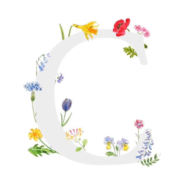 botanical monogram alphabet C wildflowers by colorandcolor