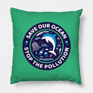 Save Our Ocean Stop The Pollution Dolphin Pillow