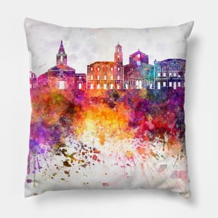 Arles skyline in watercolor background Pillow