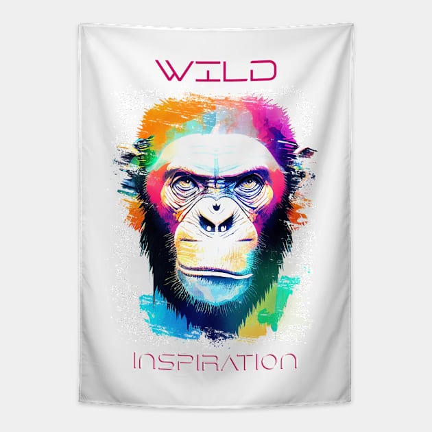 Chimpanzee  Ape Wild Nature Animal Colors Art Painting Tapestry by Cubebox