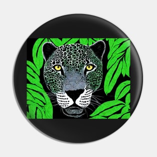 Black & Green Jaguar In The Jungle Pin