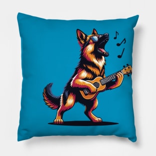 Dog Playing Guitar Singing German Shepherd Alsatian Funny Pillow