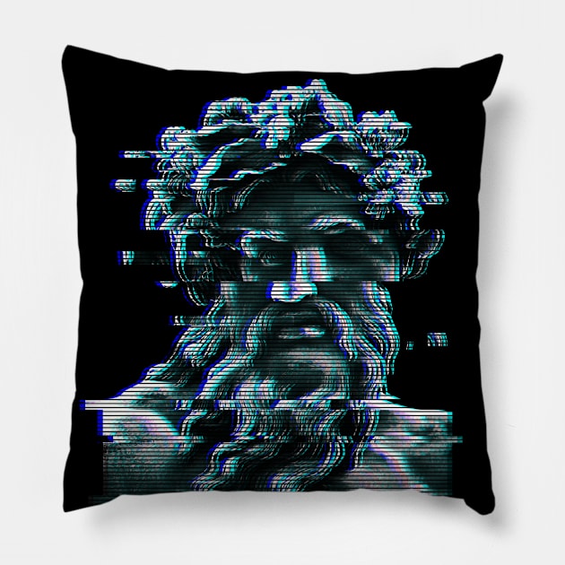 Zeus on Glitch Pillow by uglyvector