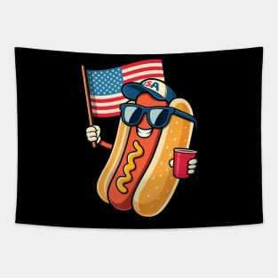 4Th Of July Hotdog Funny Fourth Of July Patriotic Usa Flag Tapestry
