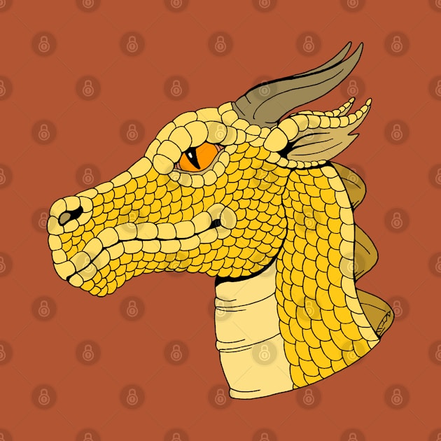 Gold Dragon Head in Profile by AzureLionProductions