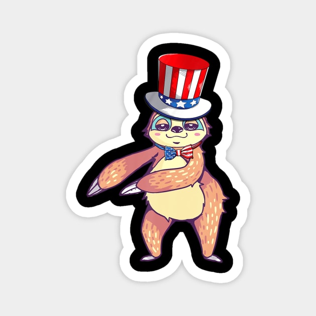 Sloth American Flag Hat Patriotic 4th Of July Gifts Magnet by crowominousnigerian 