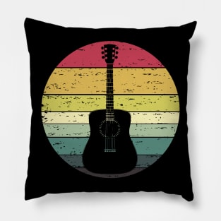 Retro Sunset Guitar Distressed Retro Rainbow Colors Pillow