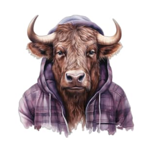 Watercolor Cartoon Buffalo in a Hoodie T-Shirt