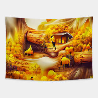 Yellow Flowers Forest Art Tapestry