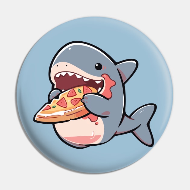 Cute Shark Eating Meat lovers Pizza Comic Pin by Lunatic Bear