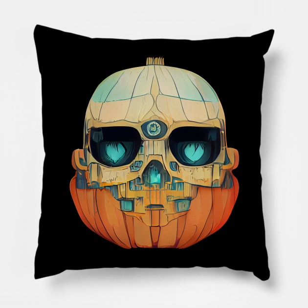 Pumpkin Skull Halloween Pillow by MZeeDesigns