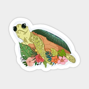 Cartoon turtle With Grass And Flowers, Tortoise Lovers Magnet